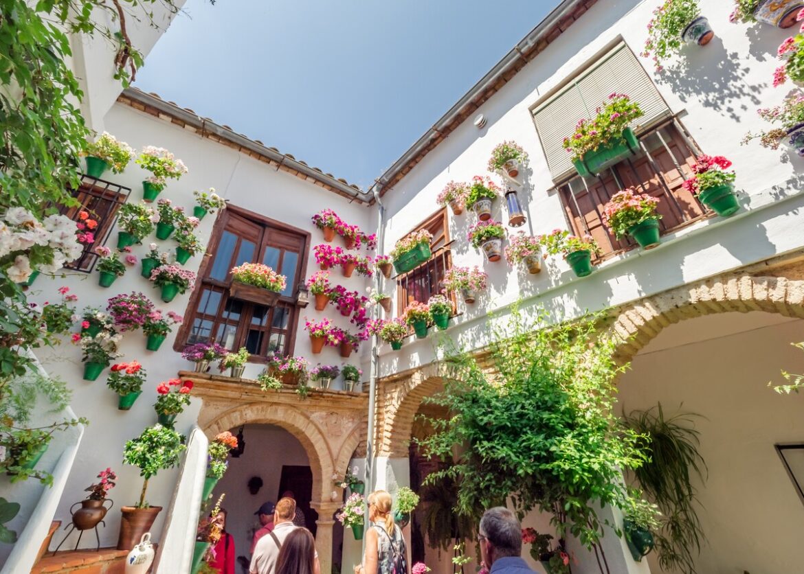 patio vol bloemen tijdens het patiofestival in Córdoba