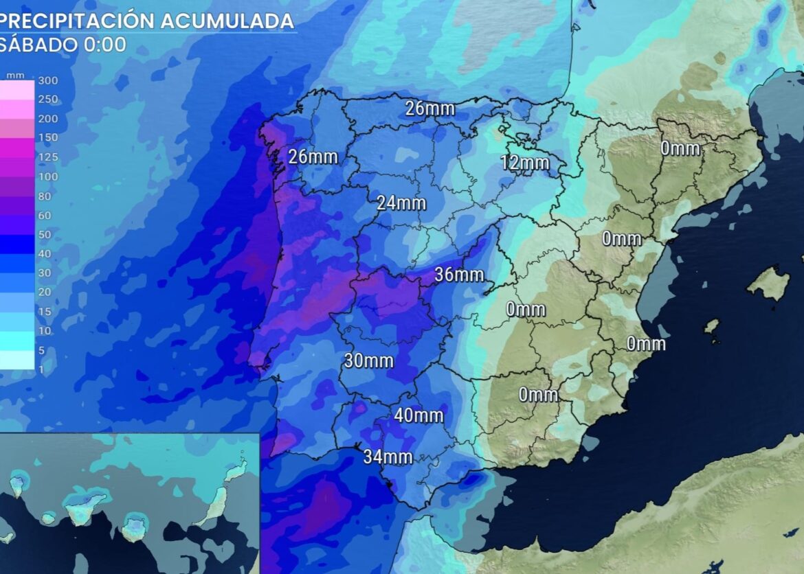 carroussel van fronten zorgt voor nattigheid de rest van de week in Spanje