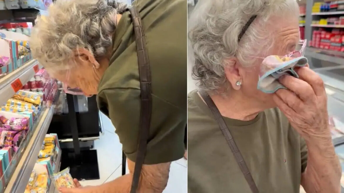 vrouw huilt in Mercadona van overvloed als haar kleinzoon haar meeneemt