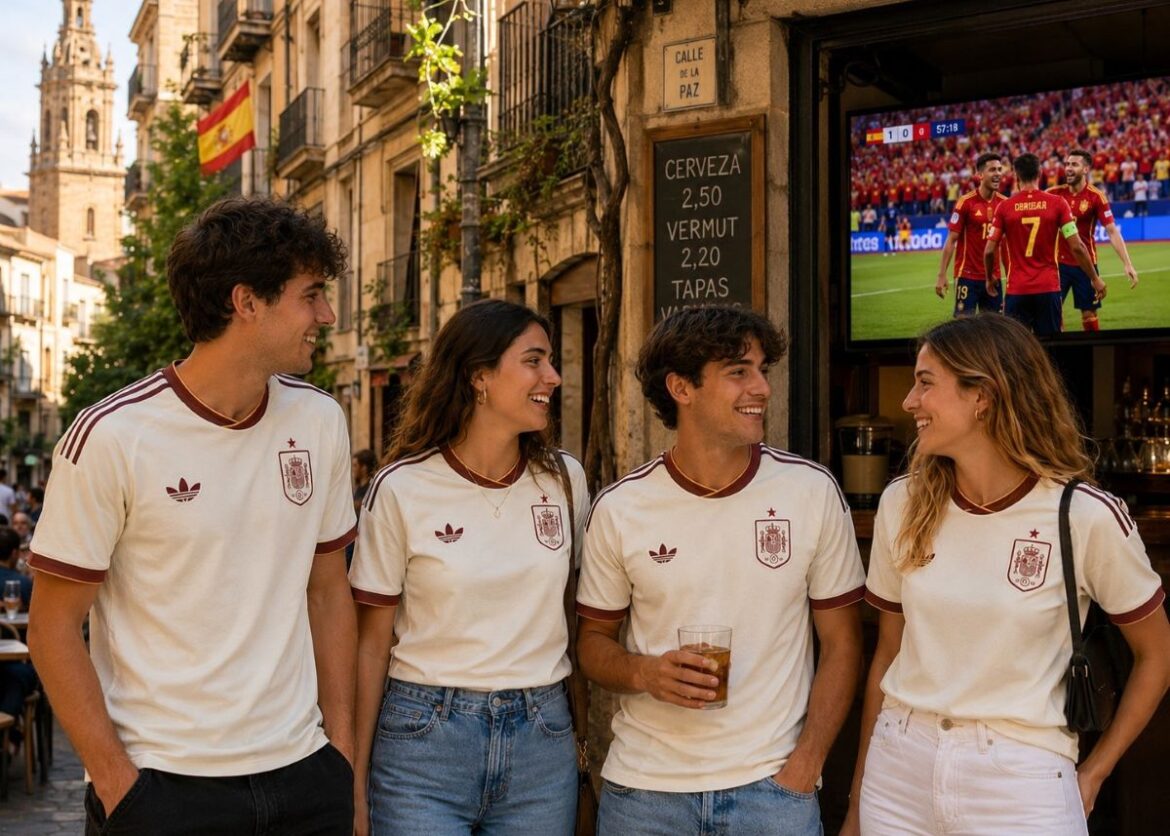 Jongeren in het witte uitshirt van Spanje tijdens het WK voetbal 2026