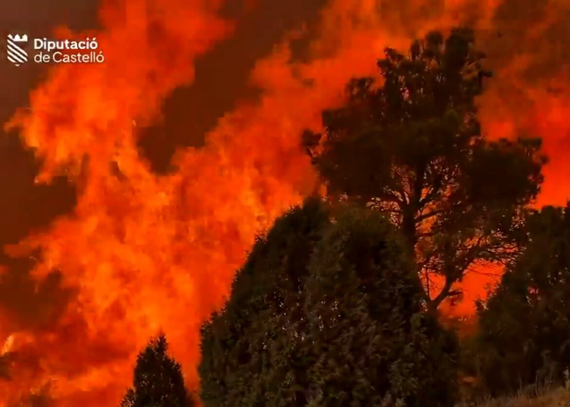 beangstigend hoge vlammen bij bosbrand in Sierra Calderona